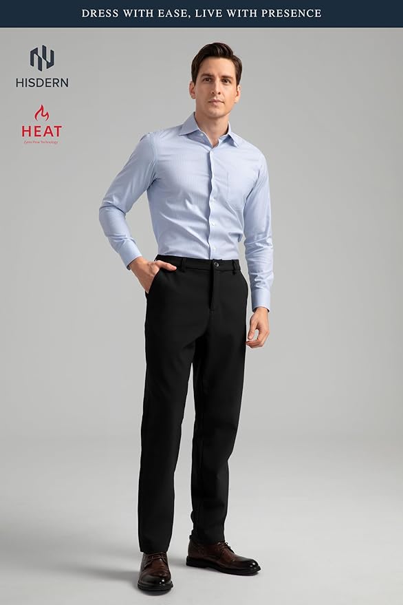 HISDERN Heat 701 Men's Thermal Golf Pants Stretch Fleece 30"/32" No Iron Comfy for Winter Business Casual with Pocket