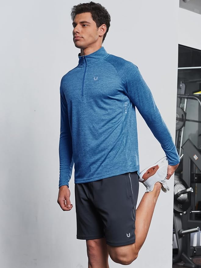 NORTHYARD Quarter Zip Pullover Men Running Shirt Long Sleeve Moisture Wicking Quick Dry Athletic Workout Shirts