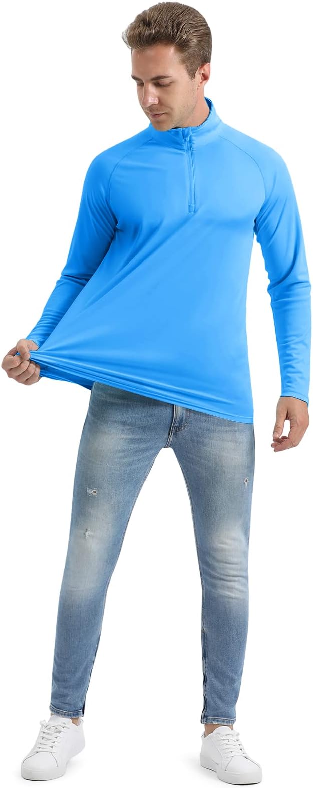 CRYSULLY Men's Long Sleeve 1/4 Zip Shirts Sun Protection Pullover UPF 50+ Rash Guard Running Lightweight T Shirt