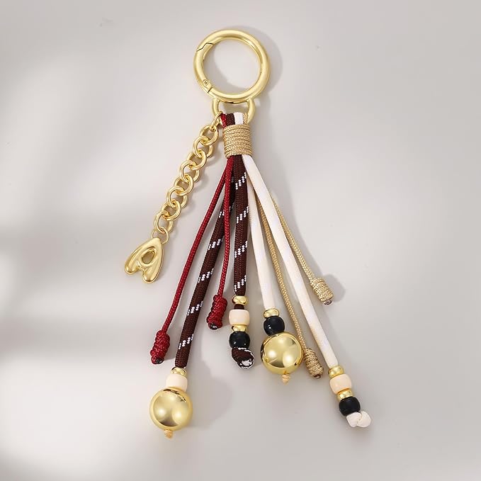 KissYan Christmas Initial Bag Charm for Women, Colorful Rope Purse Keychain With Puffy Letter, Handbag Charm for Backpack