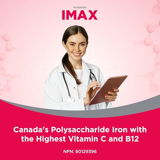 IMAX Iron Supplement 150 mg, Vitamin C 250 mg & B12 1000 mcg, Iron Supplement Treatment for Women & Men, Once Daily, 30 Capsules