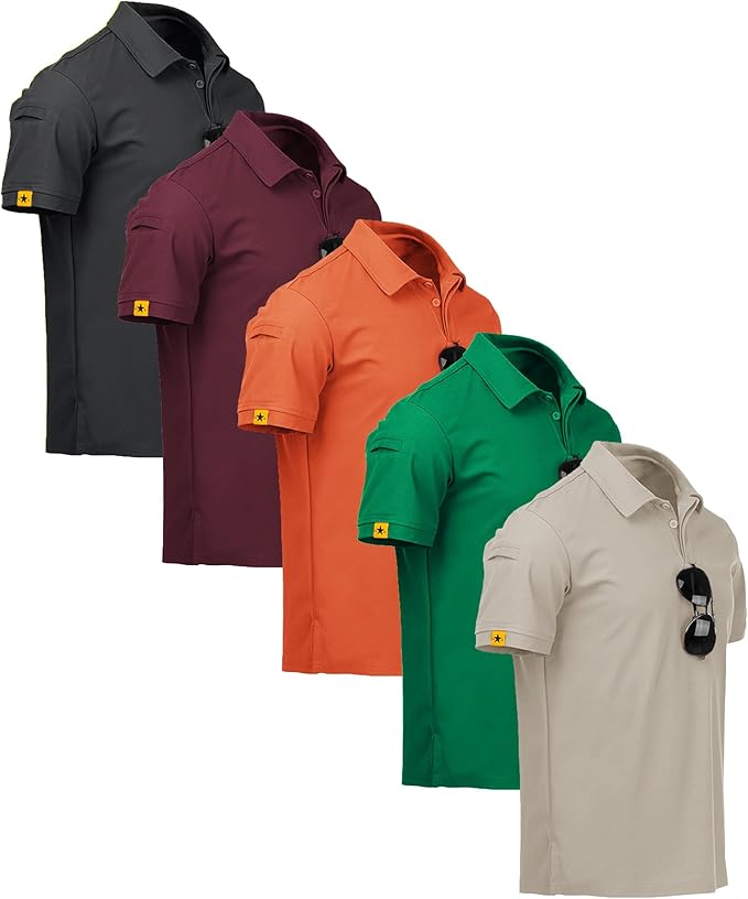 ZITY 5 Pack Mens Polo Shirt Short Sleeve Sports Golf Tennis T-Shirt Moisture-Wicking Summer Shirts