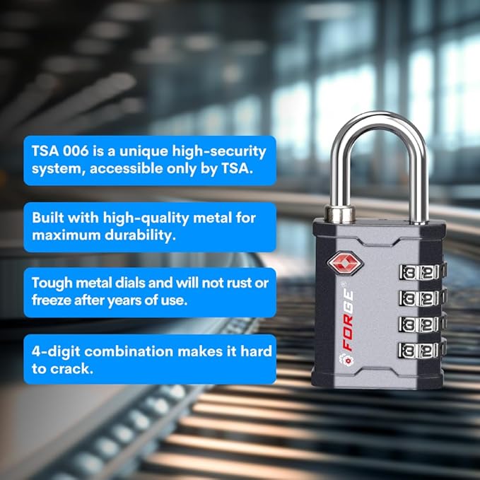FORGE 4 Digit TSA Approved Combination Lock, Tool Box and Case Lock, Combination Padlock for Travel, Gym, Home. Grey 1 Lock.