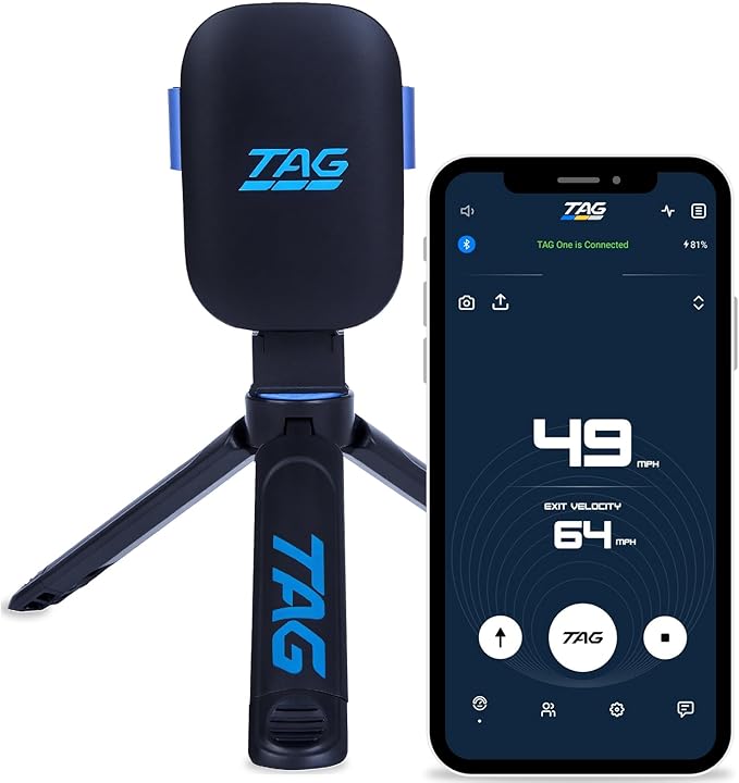 TAG ONE Sports Radar with 6 Hour Rechargeable Battery - Baseball, Softball & Golf Speed Radar Gun - Accurate Speed Tracker, Portable Pitch & Hit Training Tool, App Integration with AI Smart Coaching