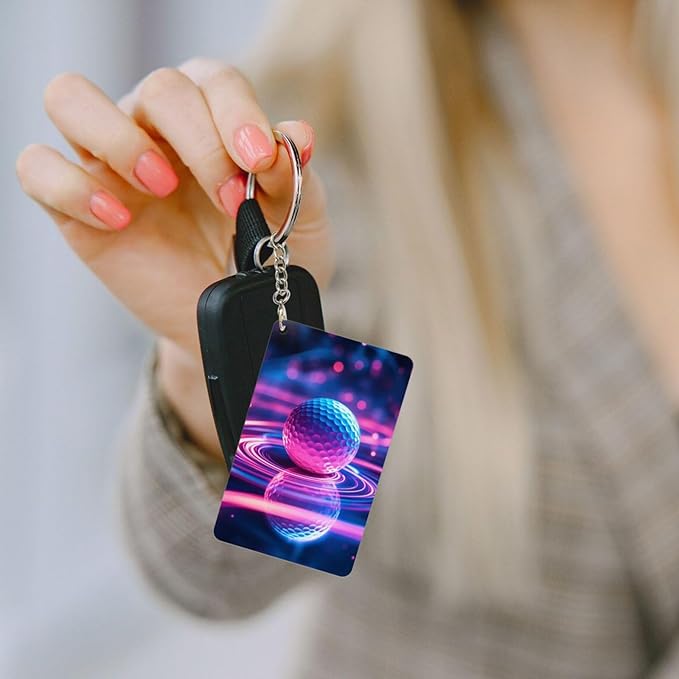 Astronaut Playing Golf Keychains Rectangular Acrylic Keychain Daily Key Ring Car Key Fob Holder 2X3 Inch