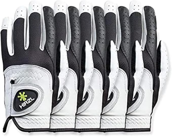 HIRZL Trust Control 2.0 Golf Gloves, All Weather Mens Golf Glove, White/Black, Kangaroo Leather Palm, Cabretta Leather Backhand, Trusted by Pro’s, Sweat Free, Ultimate Grip