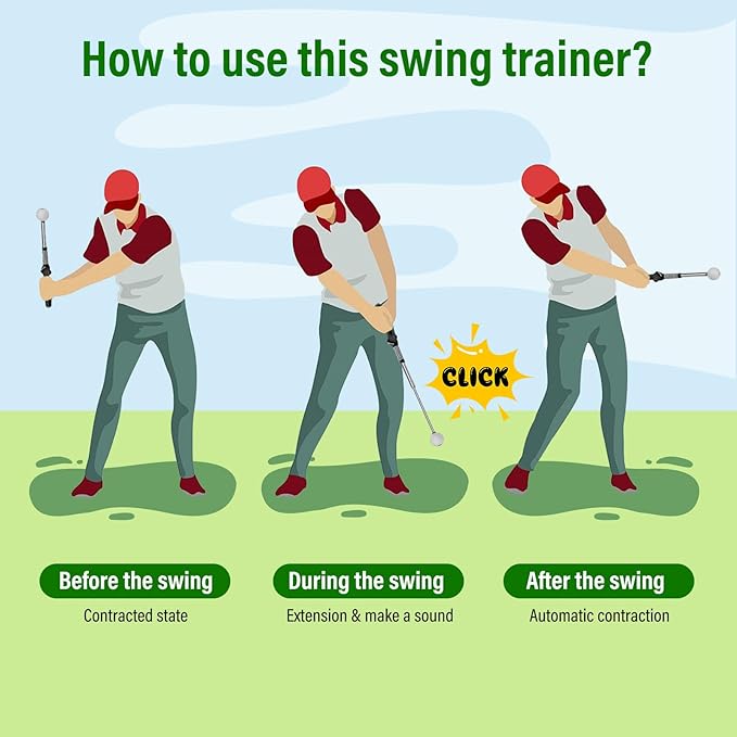 Retractable Golf Swing Training Aid, Golf Grip Trainer - Flexible Telescopic Practice Stick with Click Feedback for Right Handers, Indoor/Outdoor Use - Improves Tempo, Chipping & Warm-Ups