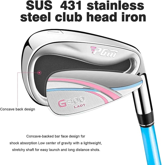 PGM 17 Pcs Women's Golf Club Set with Graphite Shaft for Right Handed Includes 4 Titanium Woods(#1,3,5,4H), 6 Irons(#6,7,8,9,PW,SW), and Putter, Random Golf Stand Bag and Headcover