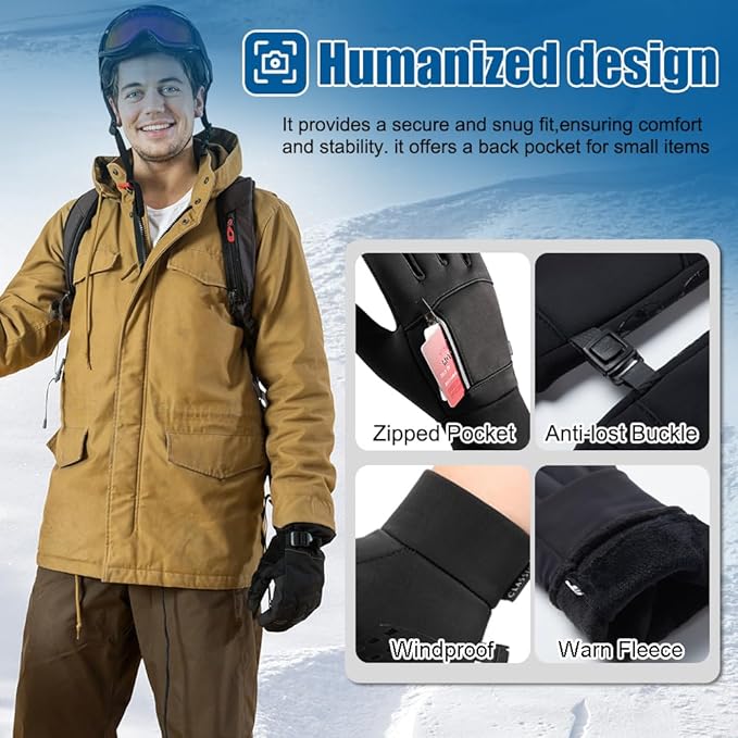 Winter Gloves for Men Women - Waterproof Thermal Glove for Cold Weather, Warm Gloves for Running Cycling, Snow Gloves with Touchscreen Finger