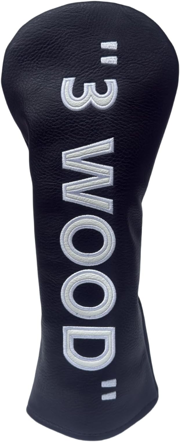 Golf Club Headcover 3 Wood Headcover Black n White Premium PU Leather Driver #3 Fairway Wood Hybrid Wood Head Cover Fits for All Brand