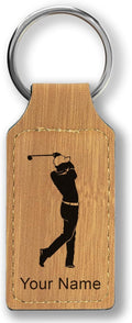 LaserGram Rectangle Keychain, Golfer Golfing, Personalized Engraving Included