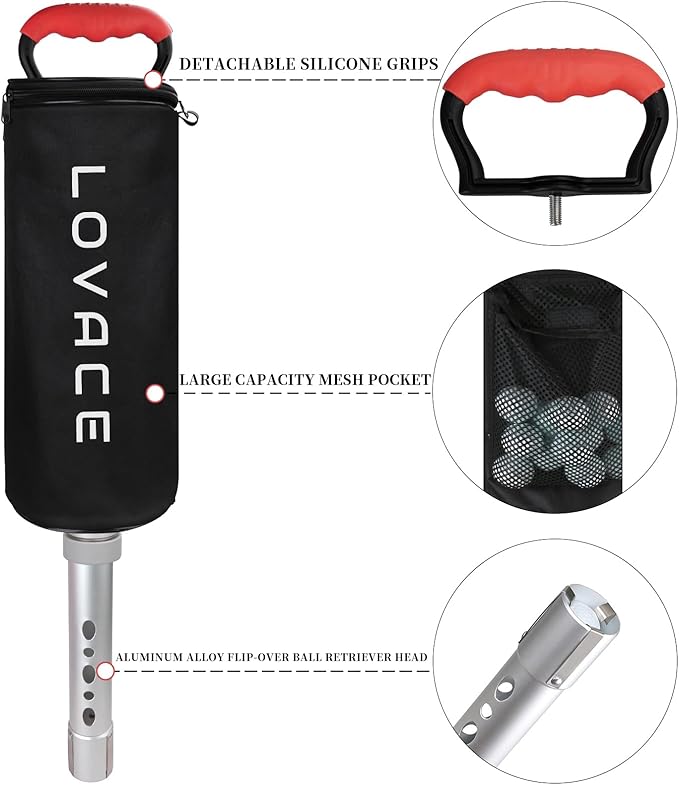 Golf Ball Retriever, Shag Bag for Golf Balls with Detachable Aluminum Alloy Tube