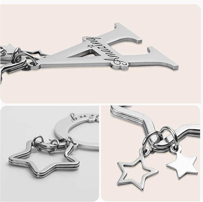 Qunrwe Stainless Steel Initial Letter A-Z Keychain,Inspirational Gifts for Women Men Friends Daughter Son Sister Dad Mom