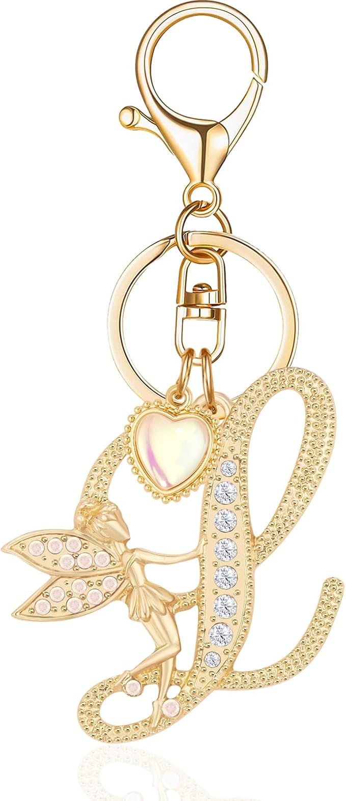 Gold Plated Alphabet Initial Letter Keyring Keychain for Women Girls Crystal Key Chains for Wallet Backpack Bag Charm