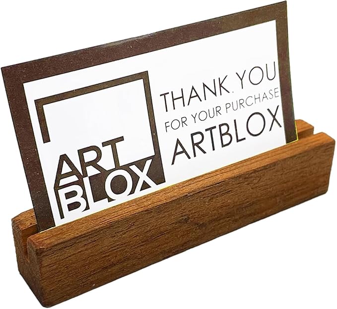 Artblox Personalized Office Desk Name Plate and Business Card Holder | Clear Acrylic Glass with Teak Wood Stand | Business Logo Customized with Your Name and Credentials Office Desk Décor