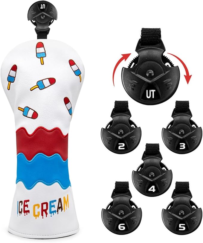 Montela Golf Club Covers Ice Cream Golf Driver Cover Fariway Wood Headcover Hybrid Covers 3 Wood Headcover Golf Head Cover for Odyssey Scotty Cameron Taylormade