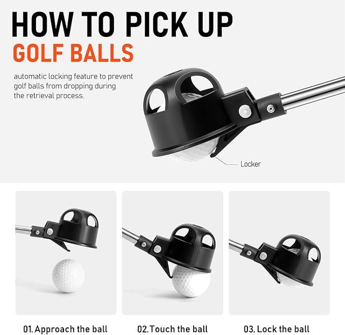 9Ft/12Ft/16.3Ft/20Ft Golf Ball Retriever for Water Telescopic, Stainless Steel Ball Retriever Tool Golf Ball Grabber
