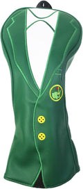 Green Jacket Golf Club Covers, PU Leather Elastic Neckline Golf Head Covers Soft Thick Lining Rainproof Sunscreen Hybrid Head Cover for 1/3/5/UT Wood Golf Club, Machine Washable