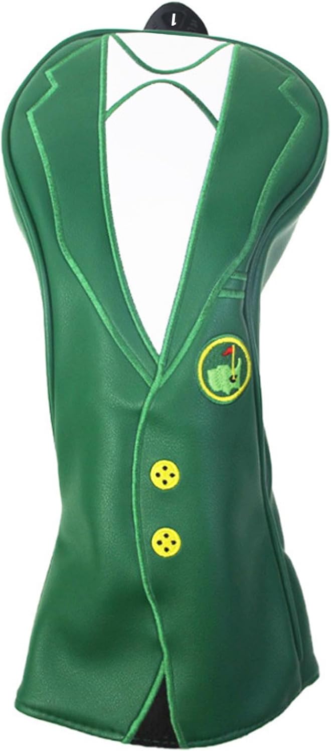 Green Jacket Golf Club Covers, PU Leather Elastic Neckline Golf Head Covers Soft Thick Lining Rainproof Sunscreen Hybrid Head Cover for 1/3/5/UT Wood Golf Club, Machine Washable