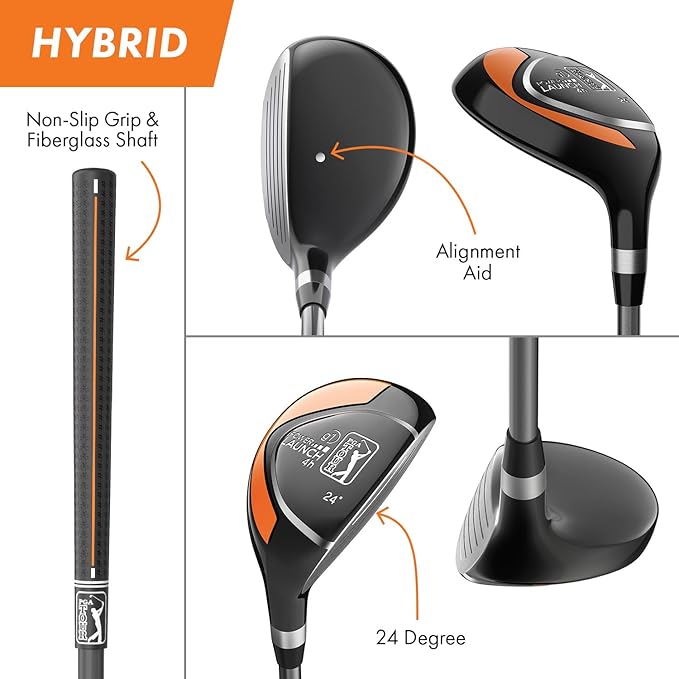 PGA Tour Youth Golf Club Set for Ages 8-12 (4’8”-5’2”) and 12+ (5’2”+), Right and Left-Handed Kids Golf Sets – Beginner Junior Golf Clubs with Lightweight Stand Bag, Mallet Putter, Hybrid, Driver