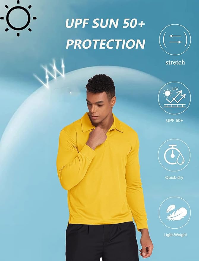 Deyeek Men's Polo Shirts Long Sleeve Golf Polo Shirts for Men Quick Dry UPF 50+ Sun Protection Polos Casual Collared Shirts