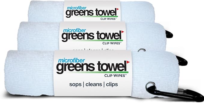 White 3 Pack Golf Towel Set for Golf Bags with Clip, Plush Microfiber Nap Fabric, 16x16, The Original (Pure White)