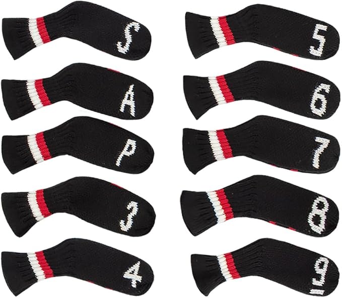 Scott Edward 10 Pcs Golf Club Head Covers for Irons Cuteness Basically Socks Shape Washable Durable Golf Club Head Protector Double Sided Knit Suitable for Most Brands