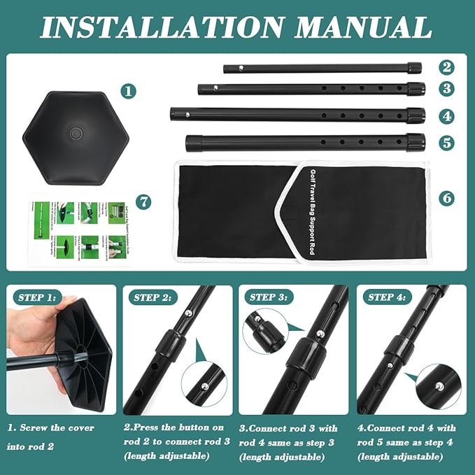 Golf Travel Bag Support Pole, Golf Travel Cover Protection System