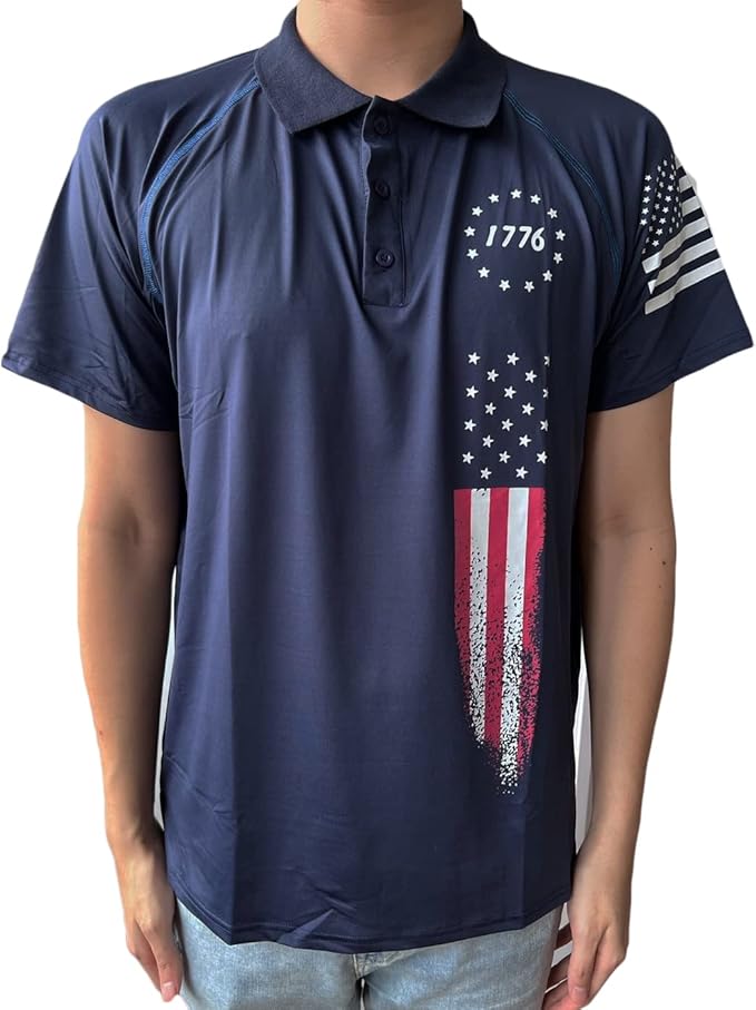 HARGLESMAN Men's 1776 Independence Day American Flag Short Sleeve Polo Golft Shirt(S-3XL)