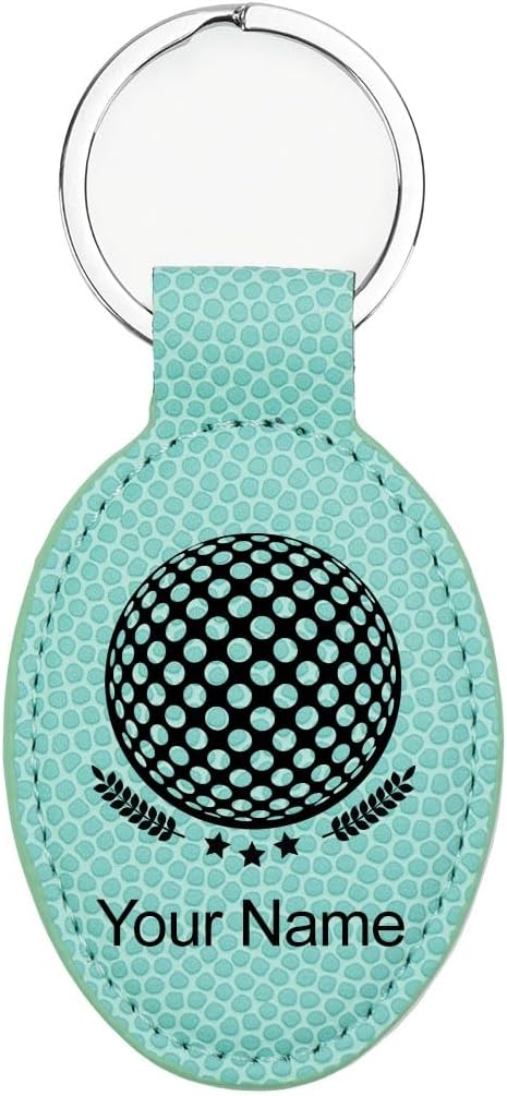 LaserGram Oval Keychain, Golf Ball, Personalized Engraving Included (Basketball Teal)