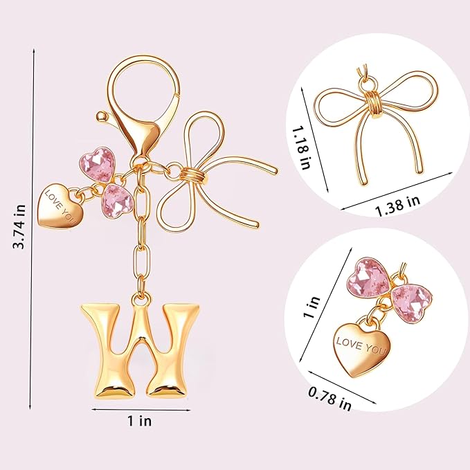 Gold Bubble Initial Keychain with Bow Decoration Bag Charms for Women, Cute Purse Handbag Accessories Gift