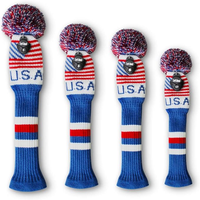 Scott Edward Knit Wood Golf Club Head Covers 4 Pieces Knitted Item Fit Over Well Driver Wood(460cc) Fairway Wood and Hybrid(UT)