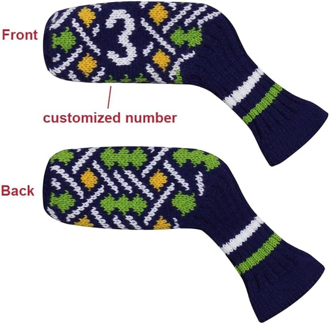 Scott Edward 1/7/10 Pcs Knitted Golf Club Head Covers for Irons Wedge Cuteness and Basically Socks Shape Washable Golf Club Head Protector on Pattern Style Double Sided Customized