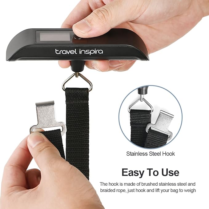 travel inspira Luggage Scale, Portable Digital Hanging Baggage Scale for Travel, Suitcase Weight Scale with Rubber Paint, 110 Pounds, Battery Included