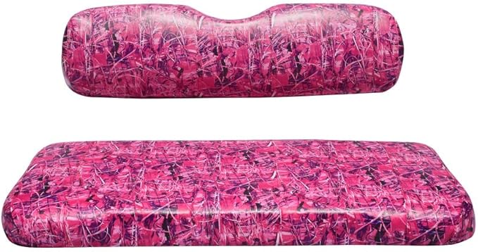 Seat Cover Replacement for Yamaha Drive or G-29 Golf Cart - Front Bench Seat - Premium Marine Vinyl - 5 Panel Stitching - Staple On Installation - Two-Tone Golf Cart Seat Covers (Pink Camo)