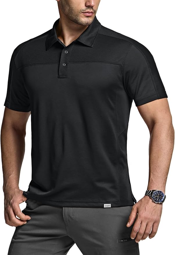 CQR Men's Polo Shirts, Tactical Short Sleeve Golf Performance Shirts, Lightweight Dry Fit UPF 50+ Pique