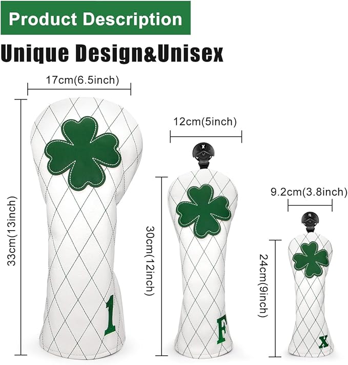 Golf Club Headcover Live Lucky 3 Wood Headcover Magnetic Closure Elegant Embroidery Premium Leather Driver Covers Fairway Wood Covers Hybrid Headcover Shamrock Golf Head Covers