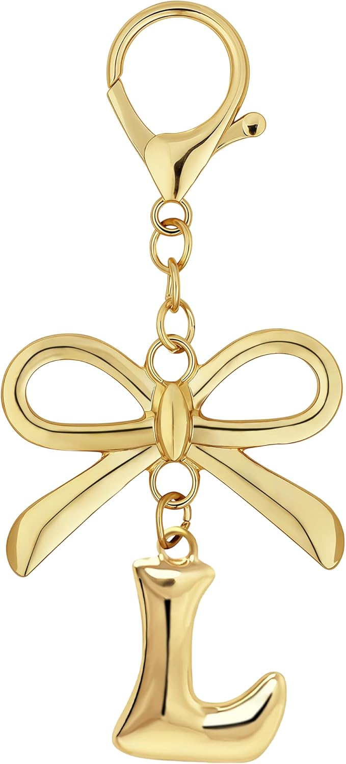 Gold Bubble Heart, Cherry, Bow & More Designs Letter Initial Keychain Bag Charms – Cute Purse Charms for Handbags