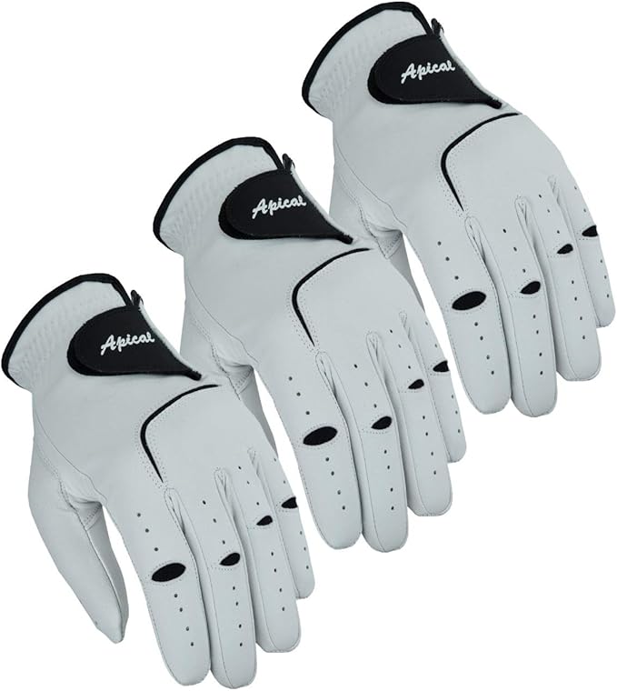Apical Premium 100% Cabretta Leather Golf Glove for Men – Stable Grip, Soft Feel, Durable Fit – Left Hand Golf Glove for Right-Handed Golfers – Value 3 Pack (Regular Sizes)