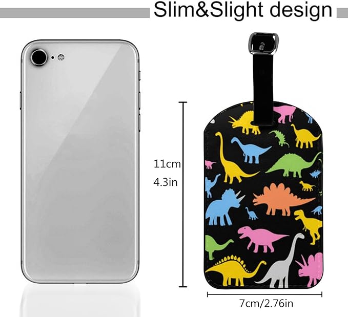Cute Dinosaurs Luggage Tag for Suitcases,Colorful Dino PU Leather Baggage Tags Bag Tags Travel Id Label for Luggage Women Men -1 Piece