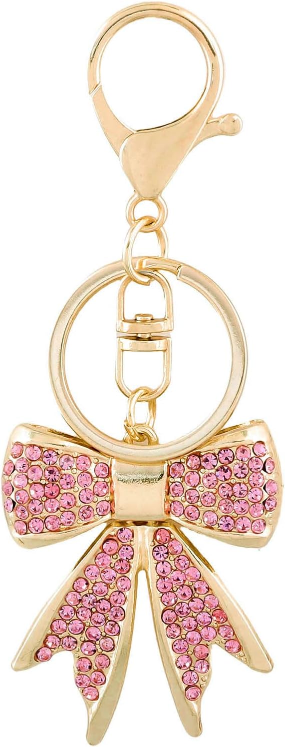 Sparkly Bow Bag Charm Keychain - Rhinestone Bow Key Chain for Women - Cute Purse Handbag Charms Accessories