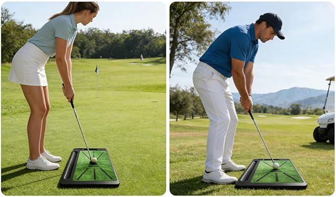 Golf Hitting Mats Practice Mat Outdoor Indoor Training Chipping Show Swing Path Feedback 3 Replaceable Turf Mat with No-Slip Heavy Duty Rubber Backing Golf Accessories Men Dad Husband Gifts
