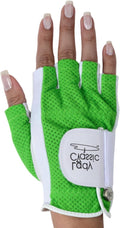 Mesh Half Golf Glove for Women – Premium Cabretta Leather Palm, Breathable Mesh Back, Half-Finger Design Ladies Golf Glove for Enhanced Grip & Comfort