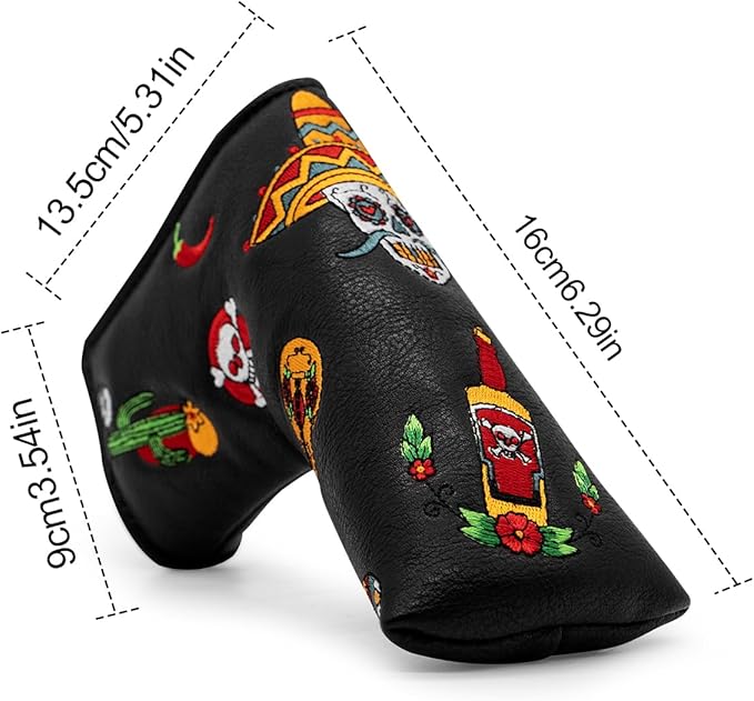 Golf Club Headcover for Drivers, Fairway Woods, Hybrids, and Mallet Blade Putter Sugar Skull Style Premium Leather Golf Headcovers Set with Interchangeable No. Tags