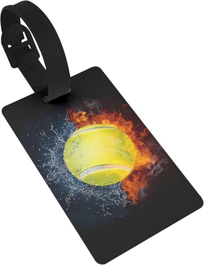 Water Fire Tennis Ball Luggage Tag Suitcase Identify Labels Personalized Travel Bag Tag 2.5X4.1Inch