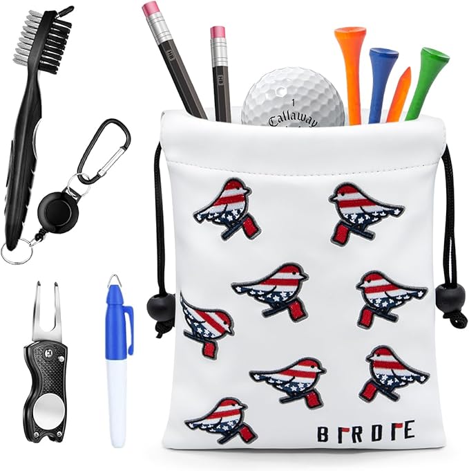 Golf Valuables Pouch, Leather Golf Tee Pouch with Drawstring Closure Golf Ball Tee Handbag Portable Golf Accessories