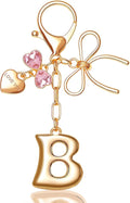 Gold Bubble Initial Keychain with Bow Decoration Bag Charms for Women, Cute Purse Handbag Accessories Gift