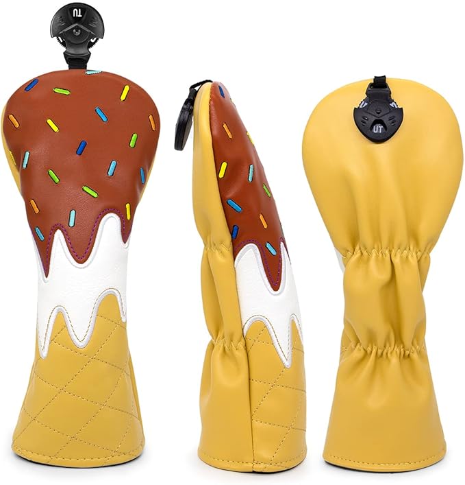 Golf Wood Head Covers Driver Cover 3 Wood Headcover Hybrid Head Covers Embroidery Ice Cream Design Golf Club Headcovers Leather Hand-Made Wood Head Cover