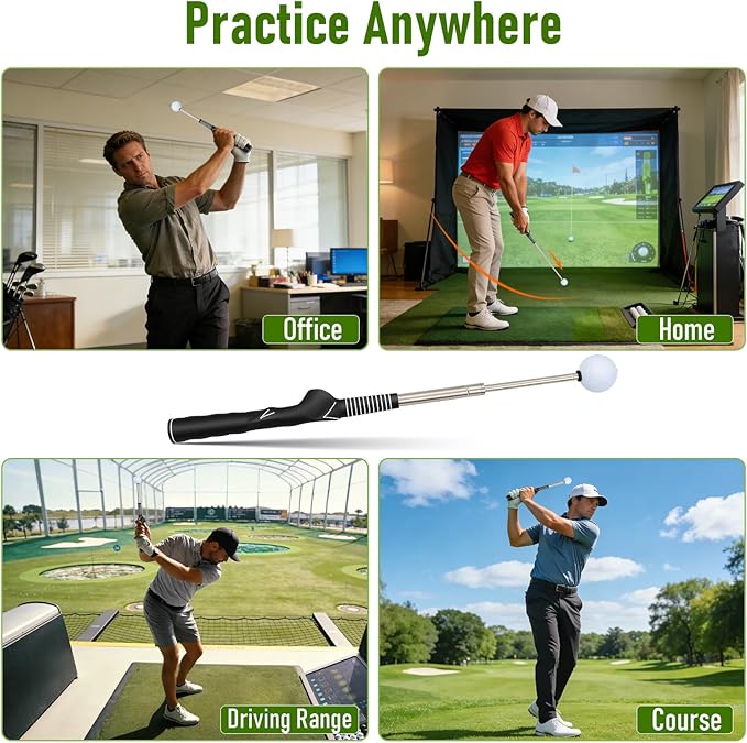Golf Grip Trainer with Click Feedback – Retractable Swing Training Aid for Tempo, Wrist Position & Rhythm, Includes Arm Band for Right/Left Handed, Indoor Home Practice