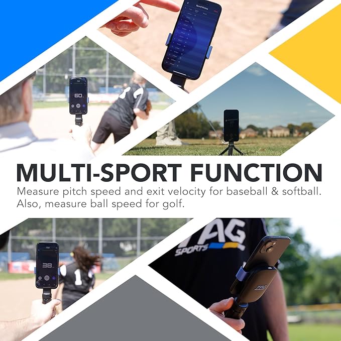 TAG ONE Sports Radar with 6 Hour Rechargeable Battery - Baseball, Softball & Golf Speed Radar Gun - Accurate Speed Tracker, Portable Pitch & Hit Training Tool, App Integration with AI Smart Coaching